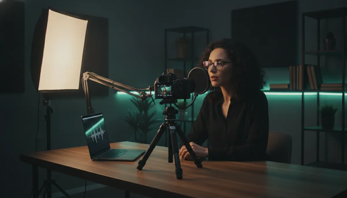 Educator recording an online course lesson on camera